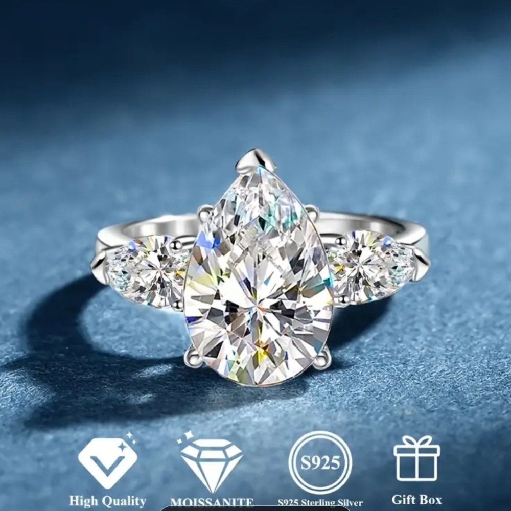 2 Carat Moissanite S925 Sterling Silvery Pear Cut Ring Size 6 - Picture 9 of 9
